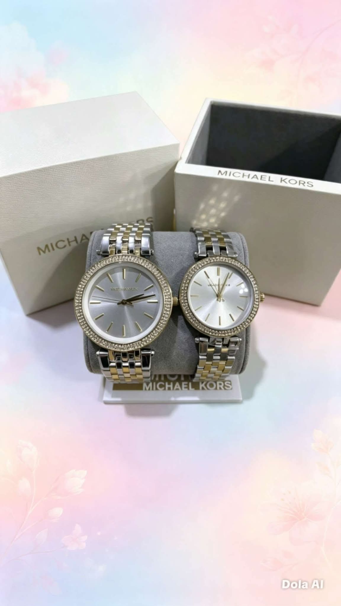 Elegant Two-Tone Crystal Bezel Couple Watch Set (Lux4less)