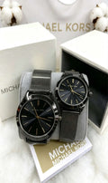 Elegant Gold-Tone Couple Mesh Strap Watch Set (Lux4less)