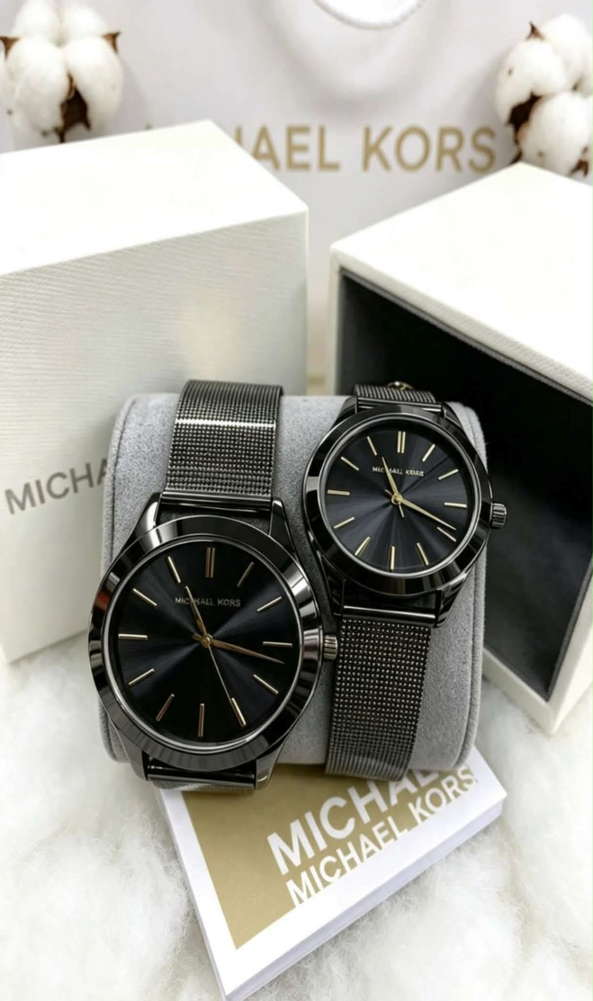 Elegant Gold-Tone Couple Mesh Strap Watch Set (Lux4less)