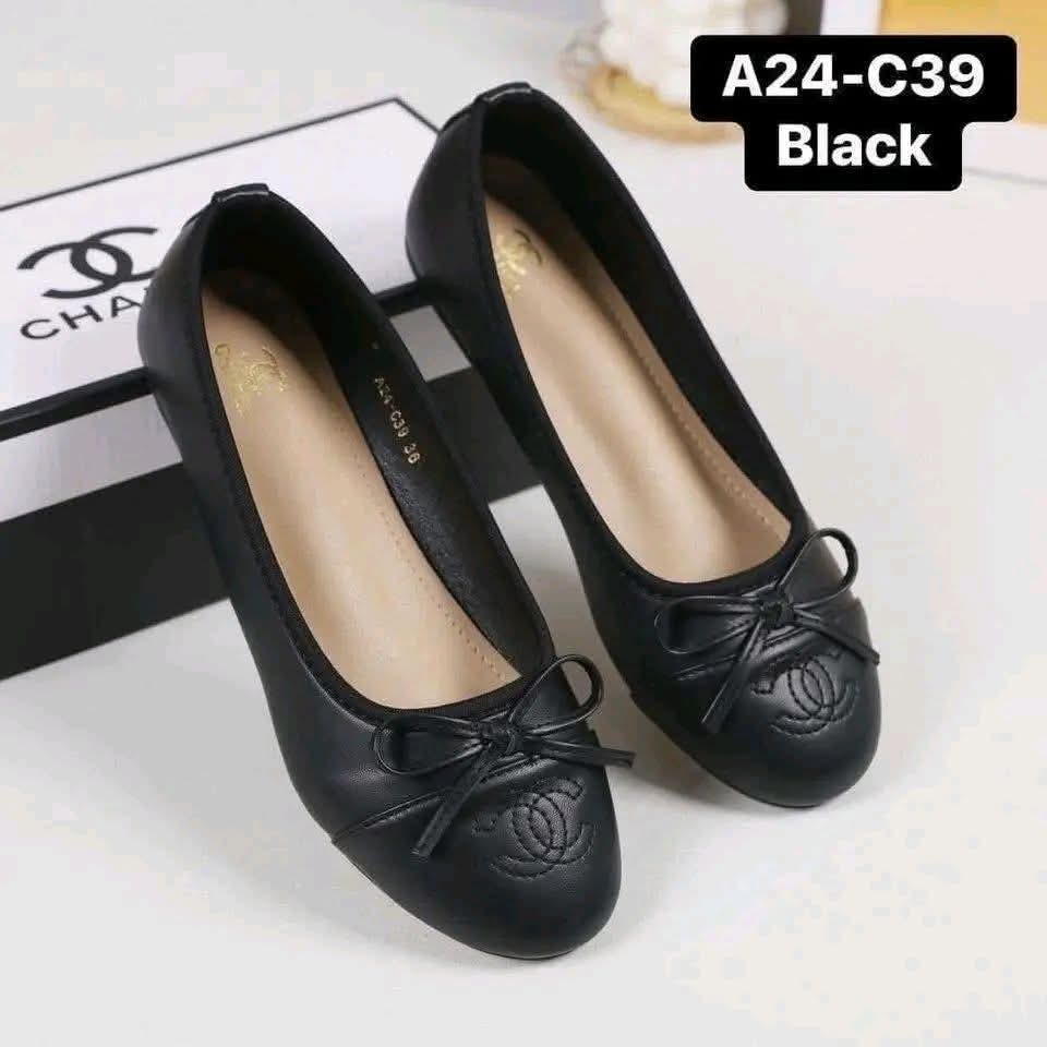 Elegant Black Bow Detail Ballet Pumps (Lux4less)